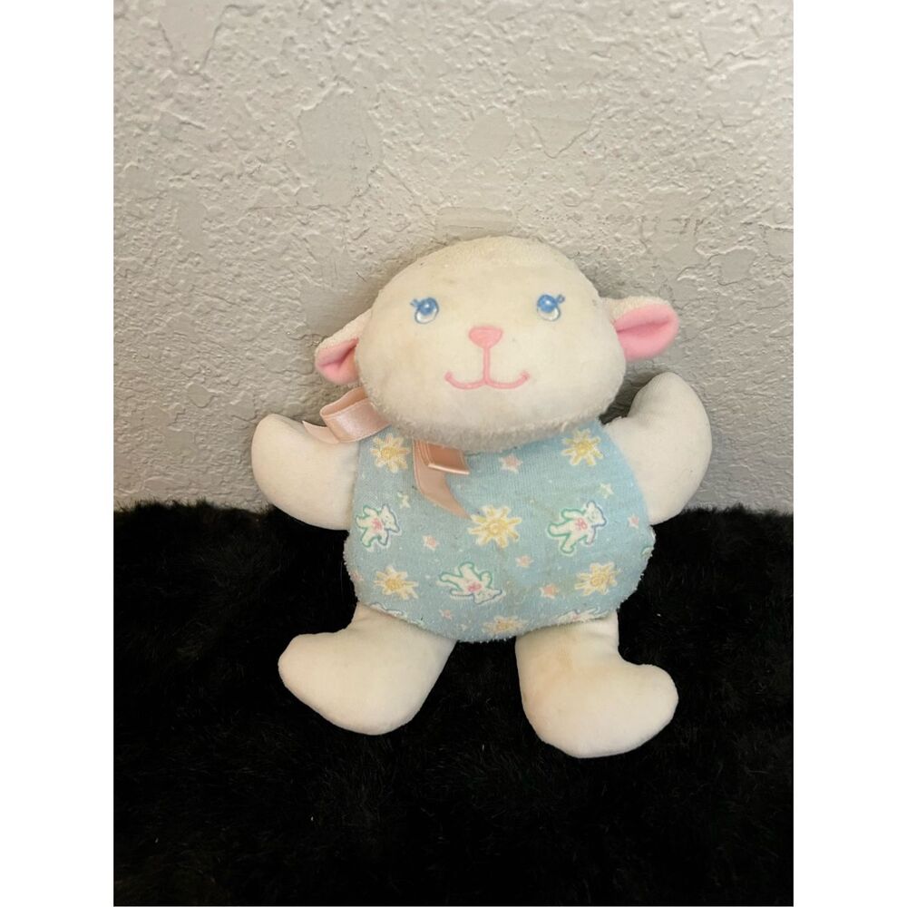 Vintage evenflo lamb rattle baby lovey plush stuffed animal